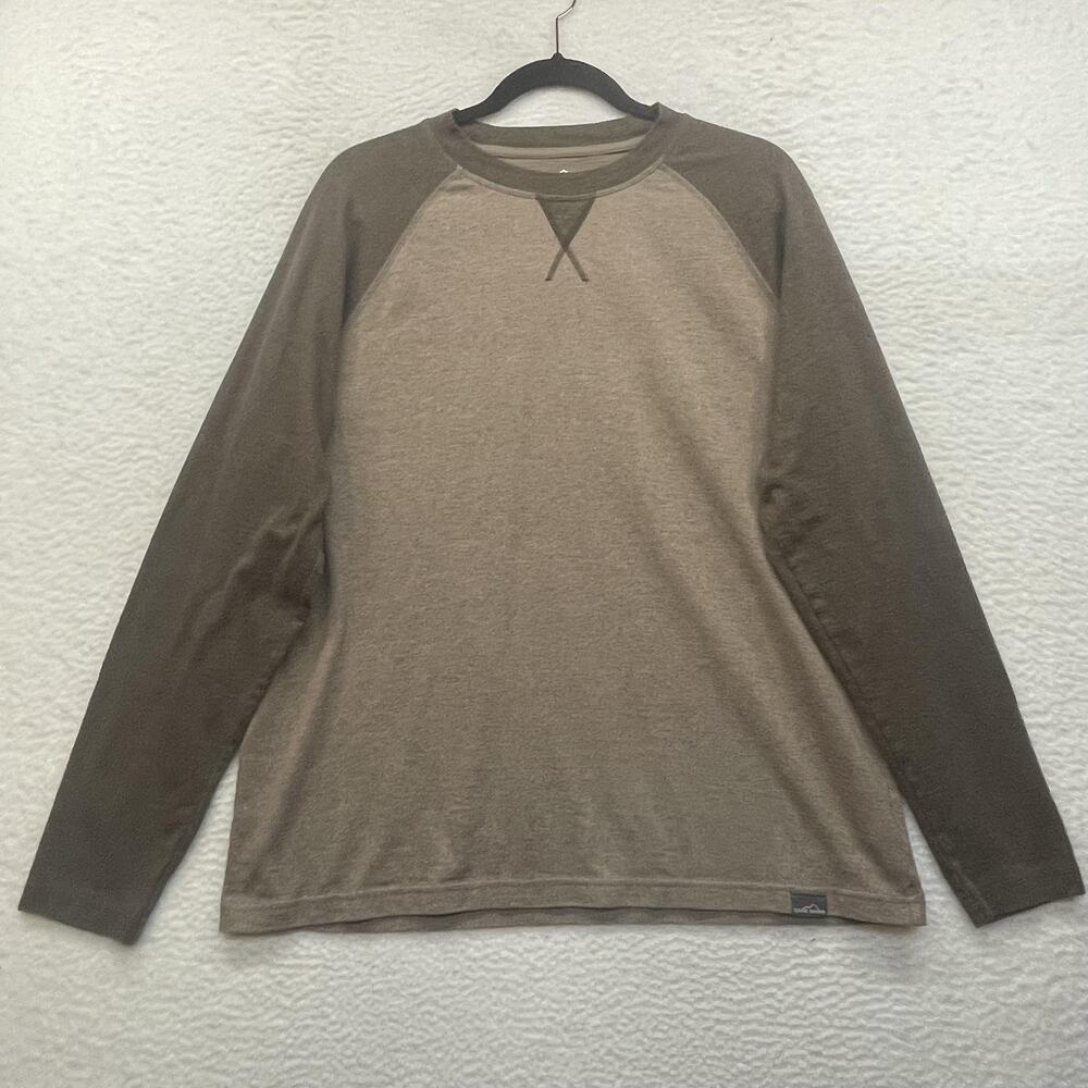 Eddie Bauer Shirt Mens Large Brown Pullover Raglan Long Sleeve Cotton Outdoor